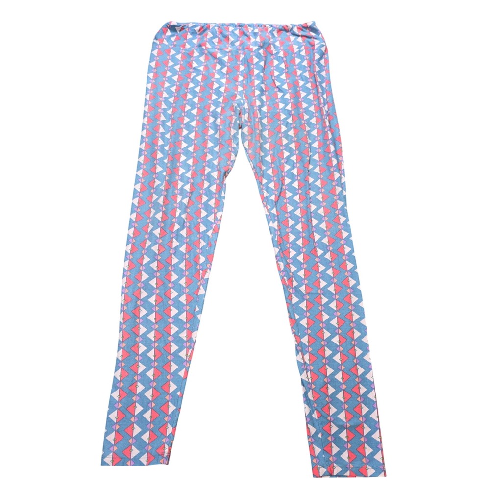 LuLaRoe Geometric Leggings Women's Size OS Tall & Curvy Blue Pink Diamond Print